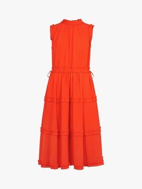 Ted Baker Sinita Orange Tie Waist Sleeveless Tiered Midi Dress Size 0/US 2